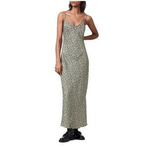 AllSaints Bryony V-Neck Midi Slip Dress, Size 6, Black Ditsy Floral